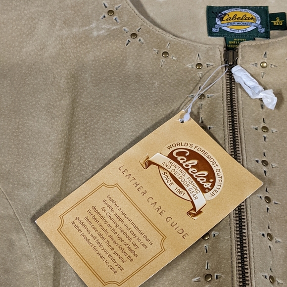 NWT Cabelas Suede Leather Jacket Sz S Beige Tan Full Zip Perforated - Picture 8 of 13